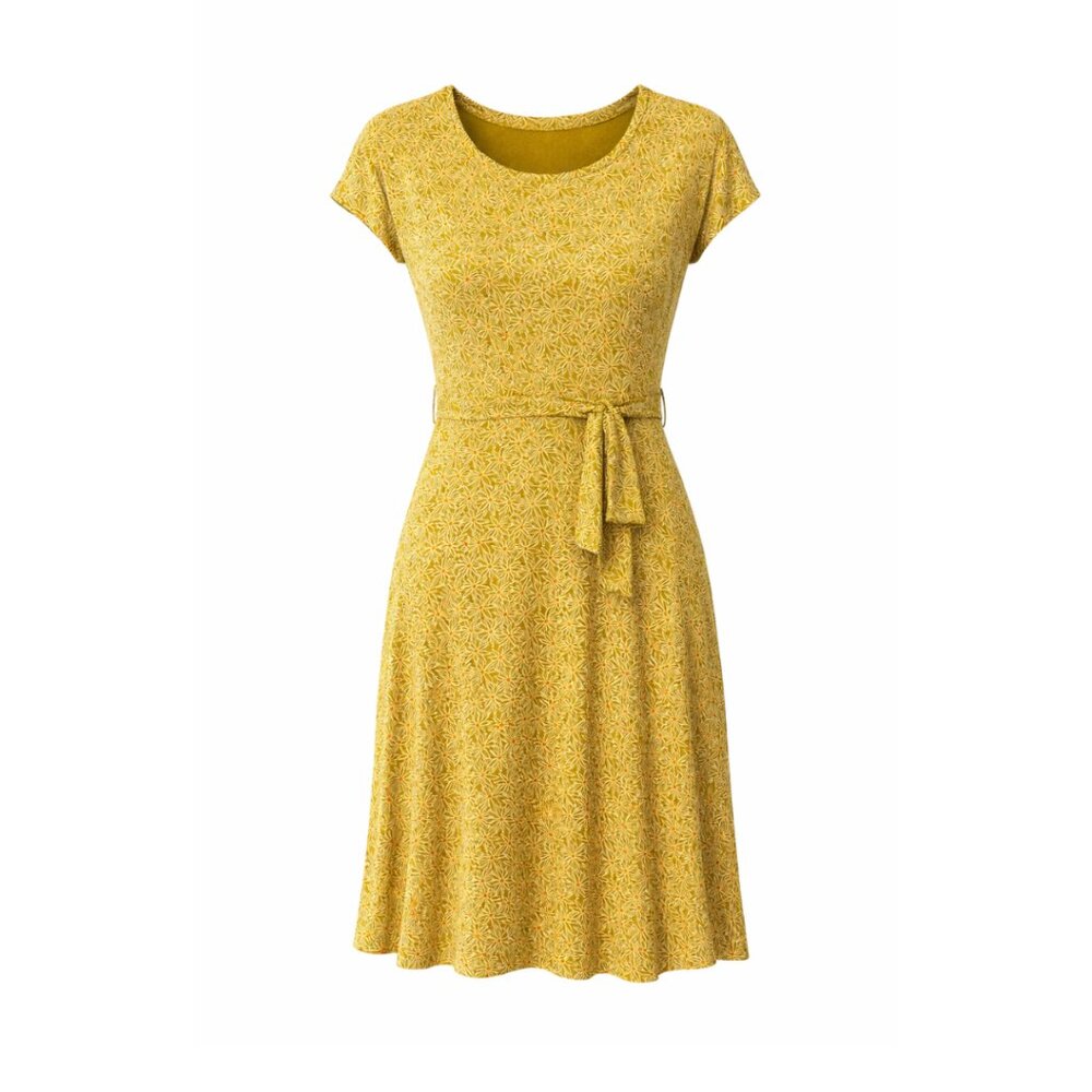 Toad&Co Yellow Floral Wrap Midi Dress Boho Summer Travel Casual Size M - Picture 2 of 10